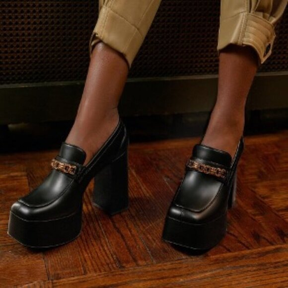 Sam Edelman Rowe Black Leather 70's Retro Boho Platform Heel Loafer Size 8.5 - Picture 1 of 4